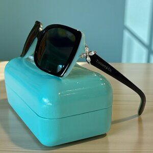 Tiffany & Co Black Sunglasses Rimmed in Signature Tiffany Blue Chrystal Frame